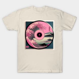 Pink and Blue Japanese Hokusai Landscape Vinyl T-Shirt